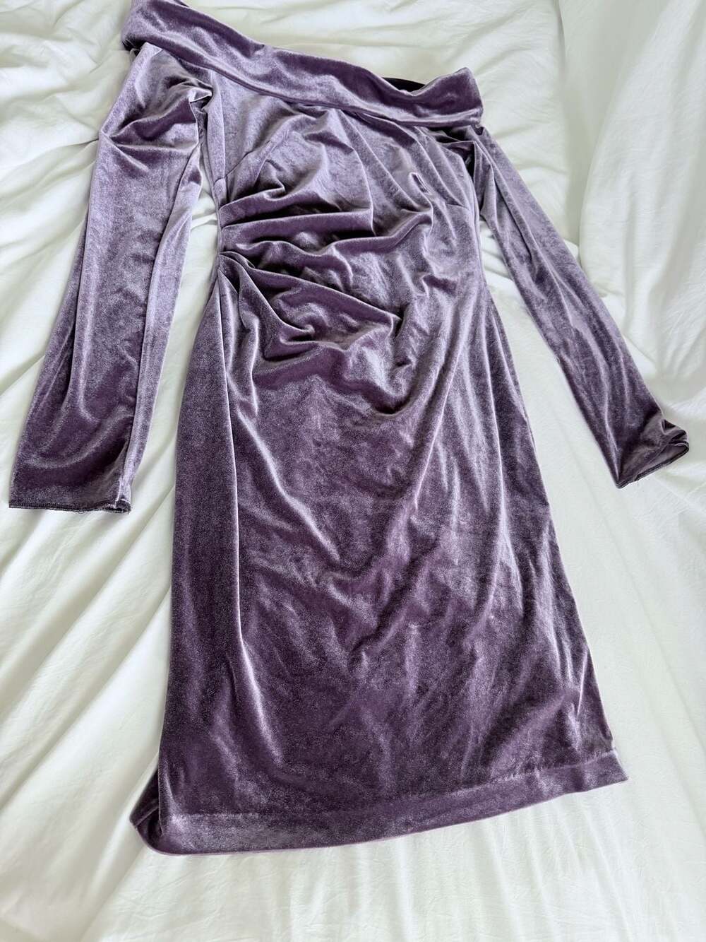 Eliza J Off The Shoulder Long Sleeve Ruched Velvet Sheath Dress